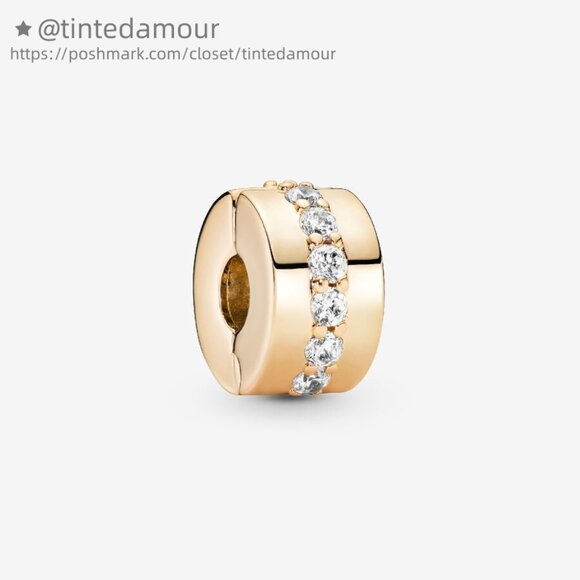 Pandora Clear Sparkling Row Clip Charm|Pendant|Gold - Picture 1 of 1